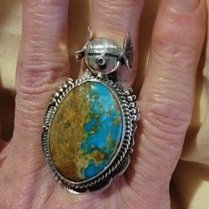 Navajo Boulder Turquoise Ring size 7.5 - signed - Bennie Ration